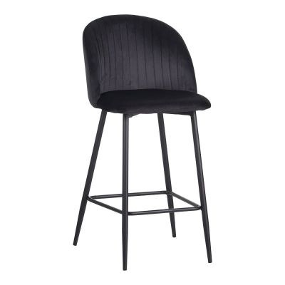 Scaun de bar Barow, Pako World, Catifea, Negru, 53x46x96 cm