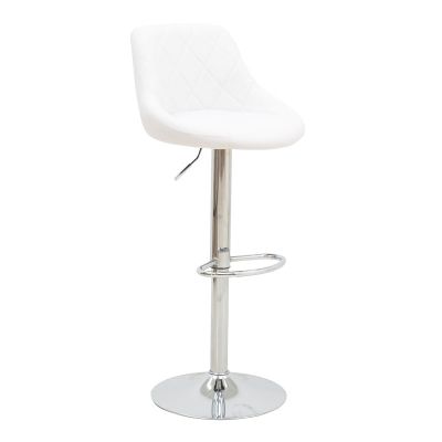 Scaun de bar Boronez reglabil pe inaltime baza alb pu-crom, 47x49x112 cm