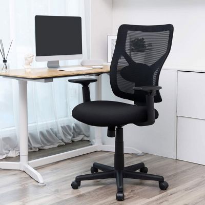 Scaun de birou, Songmics, ergonimic, suport lombar reglabi, sezut cu arcuri, max 120 kg, negru