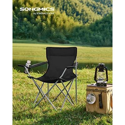 Set 2 scaune camping pliabil, Songmics, Negru, 84x52x81 cm