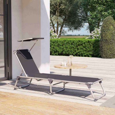 Sezlong pliabil cu parasolar, Songmics, 55x193x31 cm, max 150 kg, aluminiu/tesatura sintetica, gri