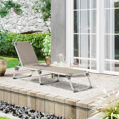Sezlong pliabil cu parasolar, Songmics, 55x193x31 cm, max 150 kg, aluminiu/tesatura sintetica, maro