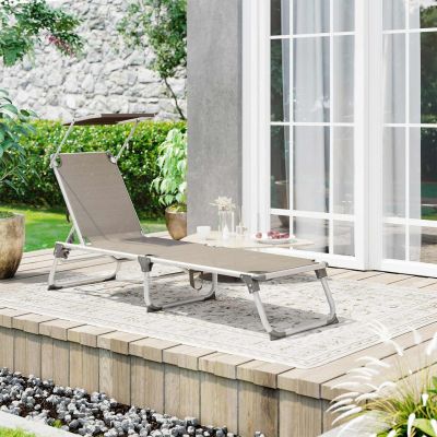 Sezlong pliabil cu parasolar, Songmics, 55x193x31 cm, max 150 kg, aluminiu/tesatura sintetica, maro