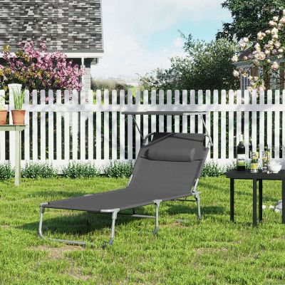 Sezlong pliabil cu parasolar, Songmics, 71x200x38 cm, max 150 kg, aluminiu/tesatura sintetica, gri