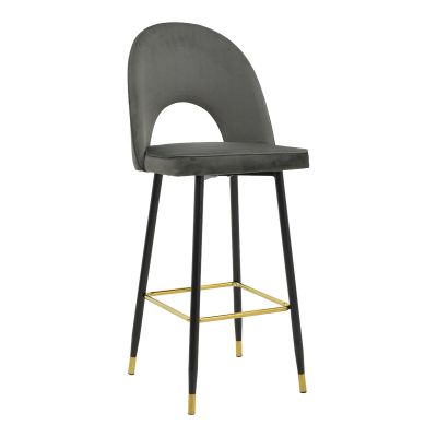 Taburet Casenio bej de catifea-negru-auriu cu baza metalica 48x50x117cm 50x48
