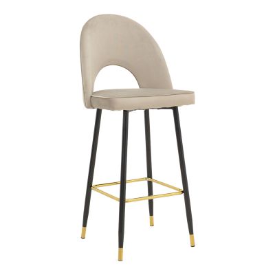 Taburet Casenio bej de catifea-negru-auriu cu baza metalica 48x50x117cm 50x48