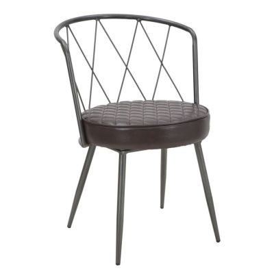 Scaun tapitat cu piele ecologica, cu picioare metalice Iron Maro / Gri inchis, l51xA56xH76 cm Scaun tapitat cu piele ecologica, cu picioare metalice Iron Maro / Gri inchis, l51xA56xH76 cm