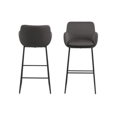 Set 2 scaune de bar tapitate cu stofa si picioare metalice Lisa Gri Inchis / Negru, l52xA53xH100 cm