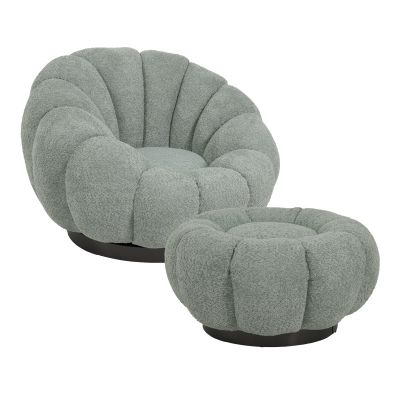 Fotoliu cu brate pivotante Nester  cu taburet din material boucle de culoare verde deschis 98x97x69cm