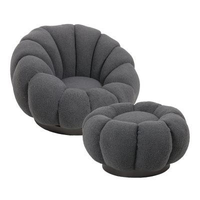 Fotoliu cu brate pivotante Nester de la  cu taburet din tesatura boucle Gri 98x97x69cm