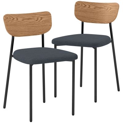 HOMCOM Lot de 2 scaune de dining cu picioare din oțel, spate curbat și șezut tapitat, gri și efect de lemn natural | Aosom Romania