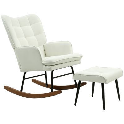 HOMCOM Scaun cu Leagăn Taburet, Sistem de Leagăn Linen, 64 x 89 x 90 cm, Crem | Aosom Romania
