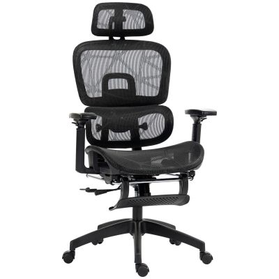 HOMCOM Scaun de birou, scaun de birou ergonomic din plasă cu brațe 3D, spătar inclinabil, 66x64x122 cm, negru | Aosom Romania