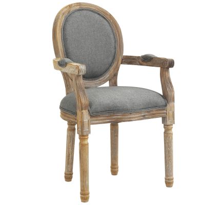 HOMCOM Scaun de Sufragerie Scaun de Salon medaillon Stil Louis XVI Lemn Masiv patinat sculptat Material Lin Gri | Aosom Romania