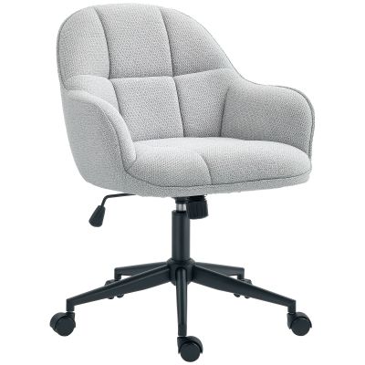 HOMCOM Scaun fauteuil de birou cu spătar și șezut capitonat reglabil în înălțime rotativ 360° bază neagră tapiterie țesătură gri | Aosom Romania