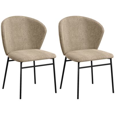HOMCOM Set de 2 scaune, cu șezut capitonat din material textil, aspect de in, picioare din oțel stabile, design modern, maro deschis | Aosom Romania
