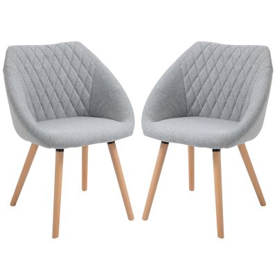 HOMCOM Set de 2 Scaune de Dining Design scandinav, Picioare subtiri din lemn de fag, Scaun cu spătar și brațe ergonomice, Gri | Aosom Romania