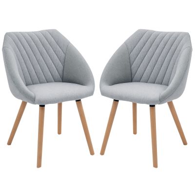 HOMCOM Set de 2 Scaune de Dining Design scandinav, Picioare subtiri din lemn de fag, Scaun cu spătar și brațe ergonomice, Gri | Aosom Romania