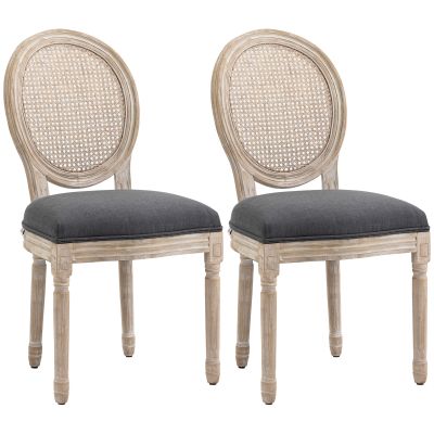 HOMCOM Set de 2 Scaune de Masa, Scaun de Salon medaillon de Stil Louis XVI, Lemn Masiv sculptat, patinat | Aosom Romania