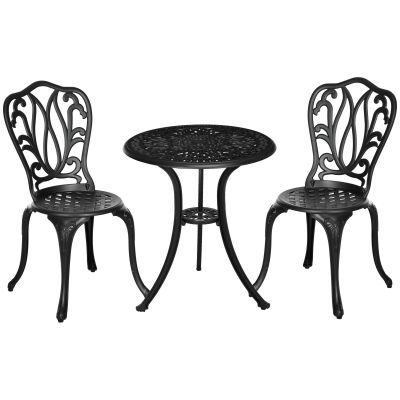 Outsunny Set de Grădină Exterior, Masă Rotundă și Scaune din Aluminiu, Masă de Bistrou cu Orificiu pentru Umbrelă, Mobilier pentru Terasă, Grădini, Verande, Balcoane, Lângă Piscină – Negru | Aosom Romania