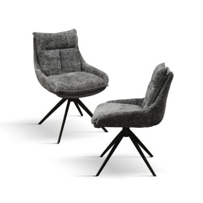 PAZZO DESIGN Set de 2 scaune Biagio Gri cu tapițerie din material textil și picioare metalice | Aosom Romania