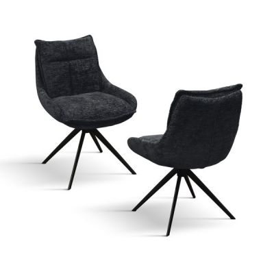 PAZZO DESIGN Set de 2 scaune Biagio Negru cu tapițerie din material textil și picioare metalice | Aosom Romania