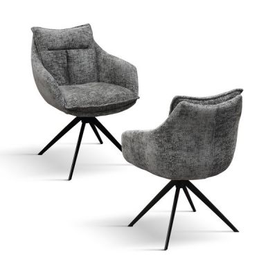 PAZZO DESIGN Set de 2 scaune Gastone gri cu tapițerie din material textil și picioare metalice | Aosom Romania