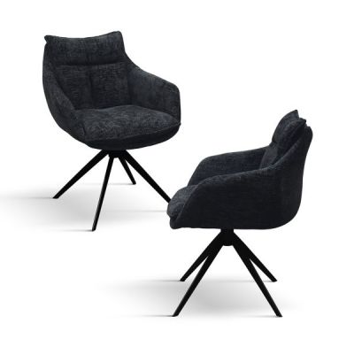PAZZO DESIGN Set de 2 scaune Gastone negru cu tapițerie din material textil și picioare metalice | Aosom Romania