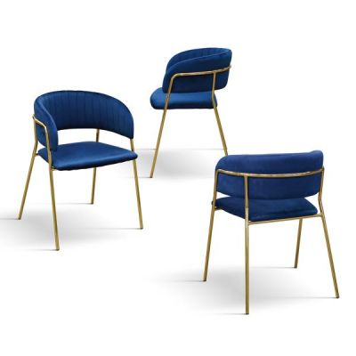 PAZZO DESIGN Set de 2 scaune Penelope Albastru din catifea cu picioare metalice | Aosom Romania