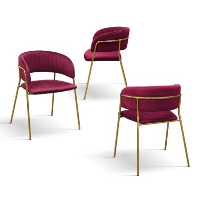 PAZZO DESIGN Set de 2 scaune Penelope Bordeaux din catifea cu picioare metalice | Aosom Romania