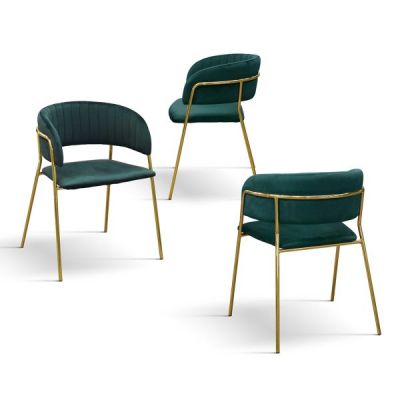 PAZZO DESIGN Set de 2 scaune Penelope Verde din catifea cu picioare metalice | Aosom Romania
