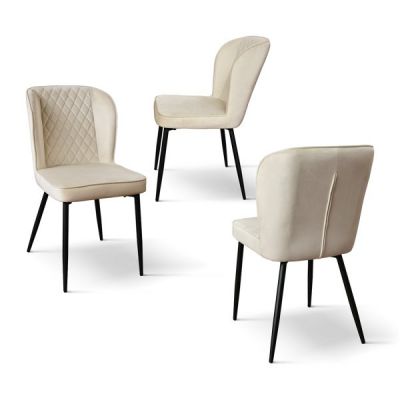 PAZZO DESIGN Set de 4 scaune Simona din catifea bej cu picioare metalice | Aosom Romania