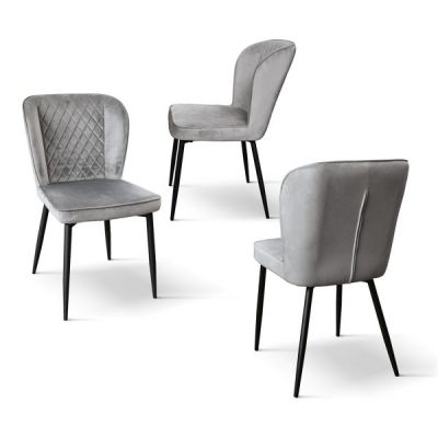PAZZO DESIGN Set de 4 scaune Simona din catifea gri cu picioare metalice | Aosom Romania