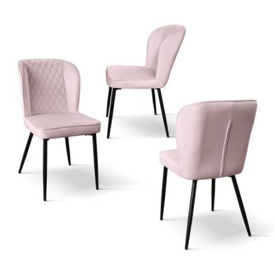 PAZZO DESIGN Set de 4 scaune Simona roz din catifea și picioare metalice | Aosom Romania