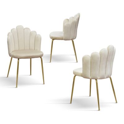 PAZZO DESIGN Set de 4 scaune Sissi Alb din catifea și picioare metalice | Aosom Romania