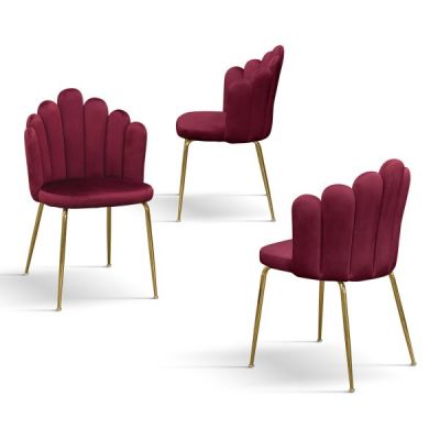 PAZZO DESIGN Set de 4 scaune Sissi Bordeaux din catifea și picioare metalice | Aosom Romania