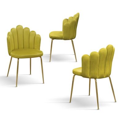 PAZZO DESIGN Set de 4 scaune Sissi galbn muștar din catifea și picioare metalice | Aosom Romania