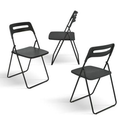 PAZZO DESIGN Set de 6 scaune pliabile Peter Negru cu cadru metalic | Aosom Romania