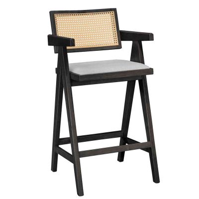 Scaun de bar cu brate Winslow, Negru - Nuc, 54x52x100 cm