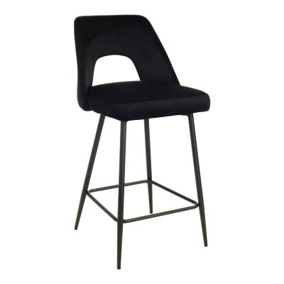 Scaun de bar Murde pakoworld țesătură catifea neagră și picioare din metal negru 47x52x96cm