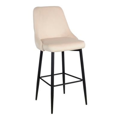 Scaun de bar Zedna, Pako World, Catifea Bej, Picioare negre, 52x57x111 cm