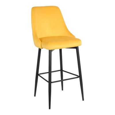 Scaun de bar Zedna, Pako World, Catifea Galben, Picioare negre, 52x57x111 cm