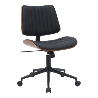 Scaun de birou Amani negru din piele, nuc, 52x54x90 cm