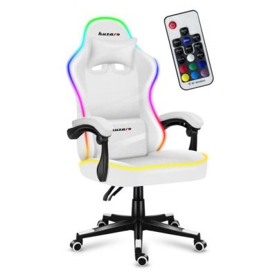 Scaun gaming Huzaro HZ-Force 4.4 RGB, Mesh, RGB LED, Cotiere moi, Perne lombara & cervicala, Cadru otel (Alb)