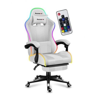 Scaun gaming Huzaro HZ-Force 4.7 RGB, Mesh, RGB LED, Suport picioare, Cotiere moi, Perne lombara & cervicala, Cadru otel (Alb)