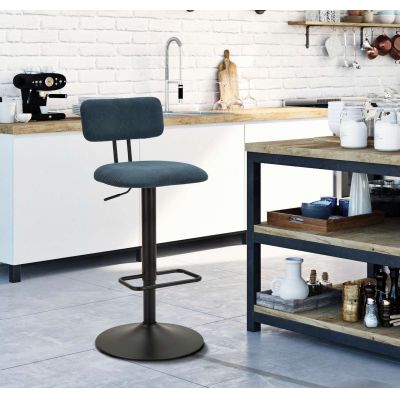 Set 2 scaune de bar Lift High Navy, Mauro Ferretti, 41x47.5x85 cm, inaltime ajustabila, fier/poliester, negru/albastru