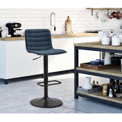 Set 2 scaune de bar Lift High Navy, Mauro Ferretti, 43x49.5x85.5 cm, inaltime ajustabila, fier/poliester, negru/albastru