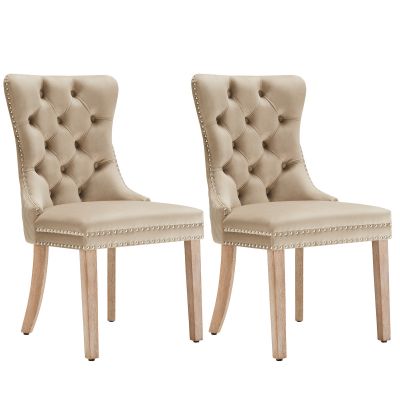 Set de 2 scaune tapițate pentru sufragerie din catifea, design cu cusături și nasturi, 50x46x91 cm, maro deschis