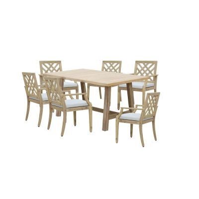 Set masa de gradina si scaune, , Model Malibu-Bolen, culoare natural si bej, lemn masiv de salcam