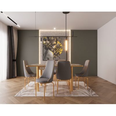 Set masa extensibila cu 6 scaune Lux Culoare GRI